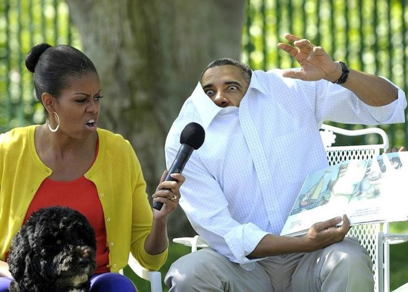 A photoshopped image of Barack Obama reading the book Where the Wild Things Are (Twitter)